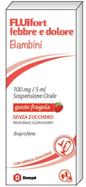 immagine di FLUIFORT FEBBRE E DOLORE Bambini 100mg/5ml sospensione orale gusto fragola senza zucchero